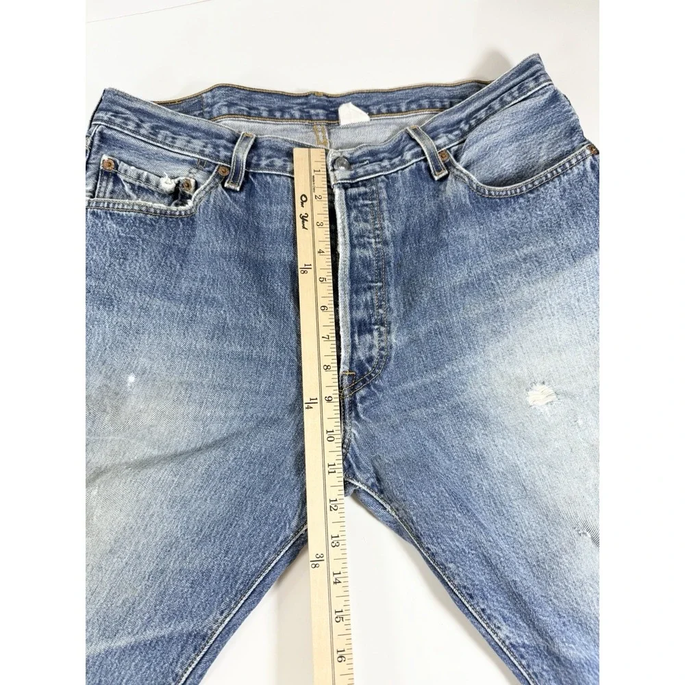 Levi's 501 Denim Blue Jeans Men's‎ 35x33 Distressed Grunge Casual Pants Y2K